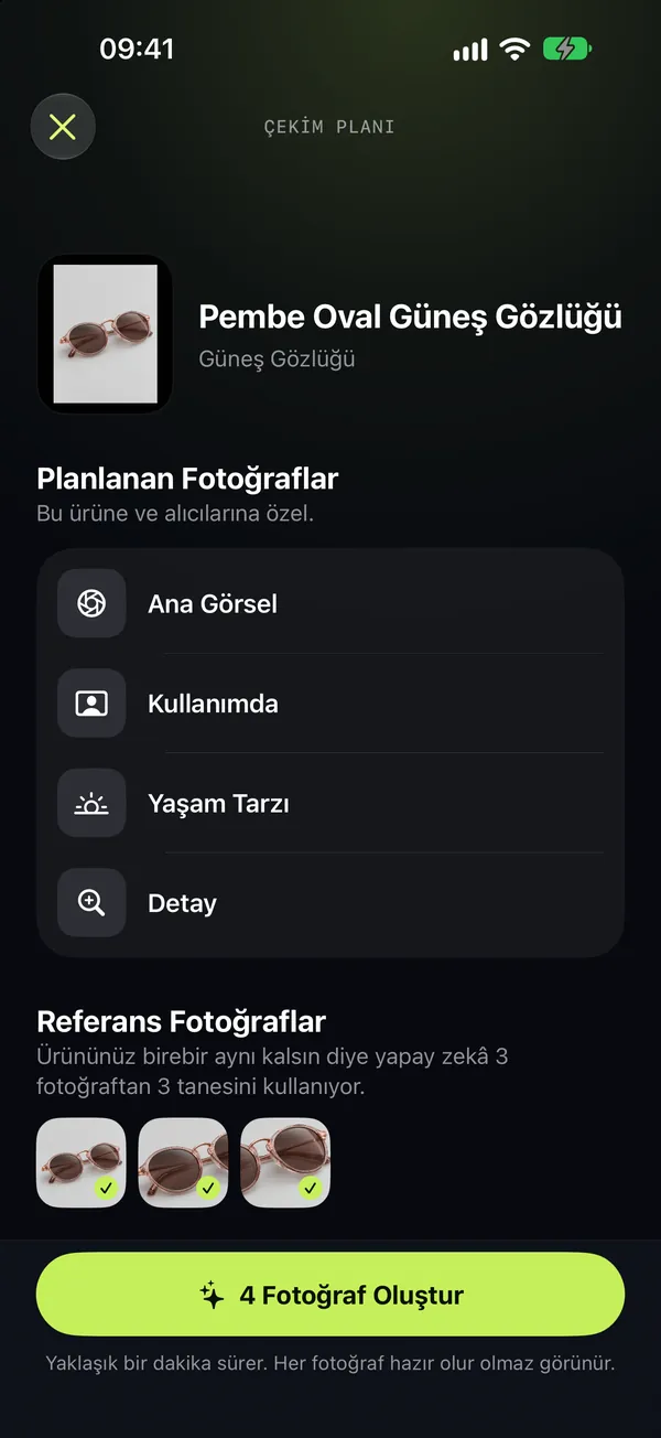 Dört fotoğrafın planlandığı çekim planı